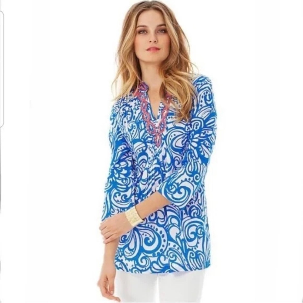 EUC LILLY PULITZER Sarasota Beaded Tunic In Spectrum Blue Size Small